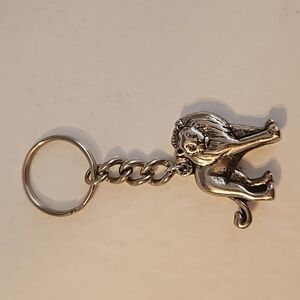 LION Silvertone Key Chain